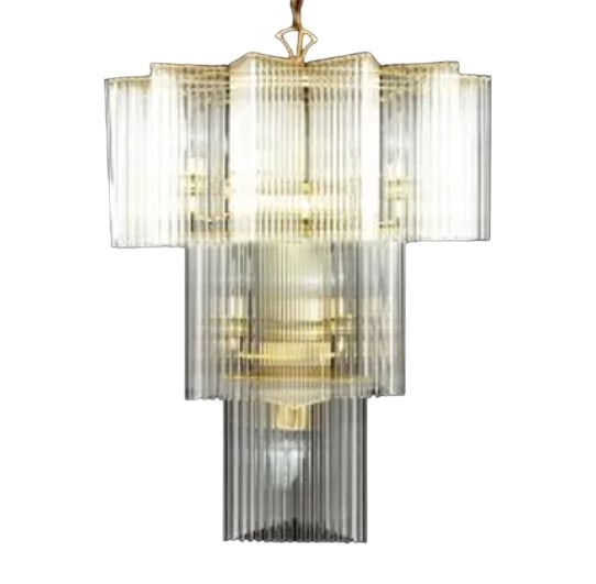 Tiered Sciolari Chandelier: Tiered chandelier attributed to Sciolari, a stunning embodiment of mid-century modern elegance. This timeless piece flawlessly combines form and function, offering both ambient lighting and captivatin