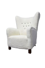 Fritz Hansen Attributed Lounge Chair in Sheepskin Upholstery, Model 1672