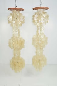 Pair of Very Large Verner Panton Style Capiz Shell Chandeliers