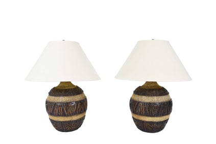 Mid century Brutalist Style Bulbous Ceramic Table Lamps