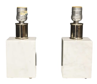 Pair of Small Marble Cube Lamps Made in Italy