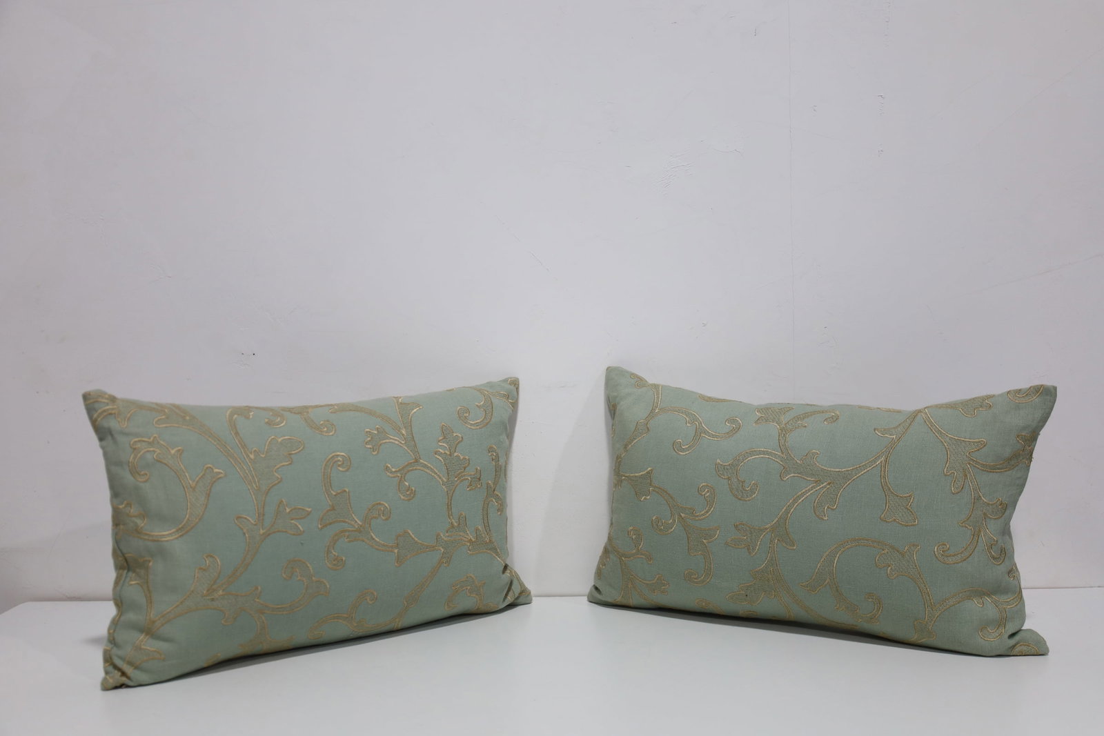 Pair of Green and Gold Pillows: Great for bedding