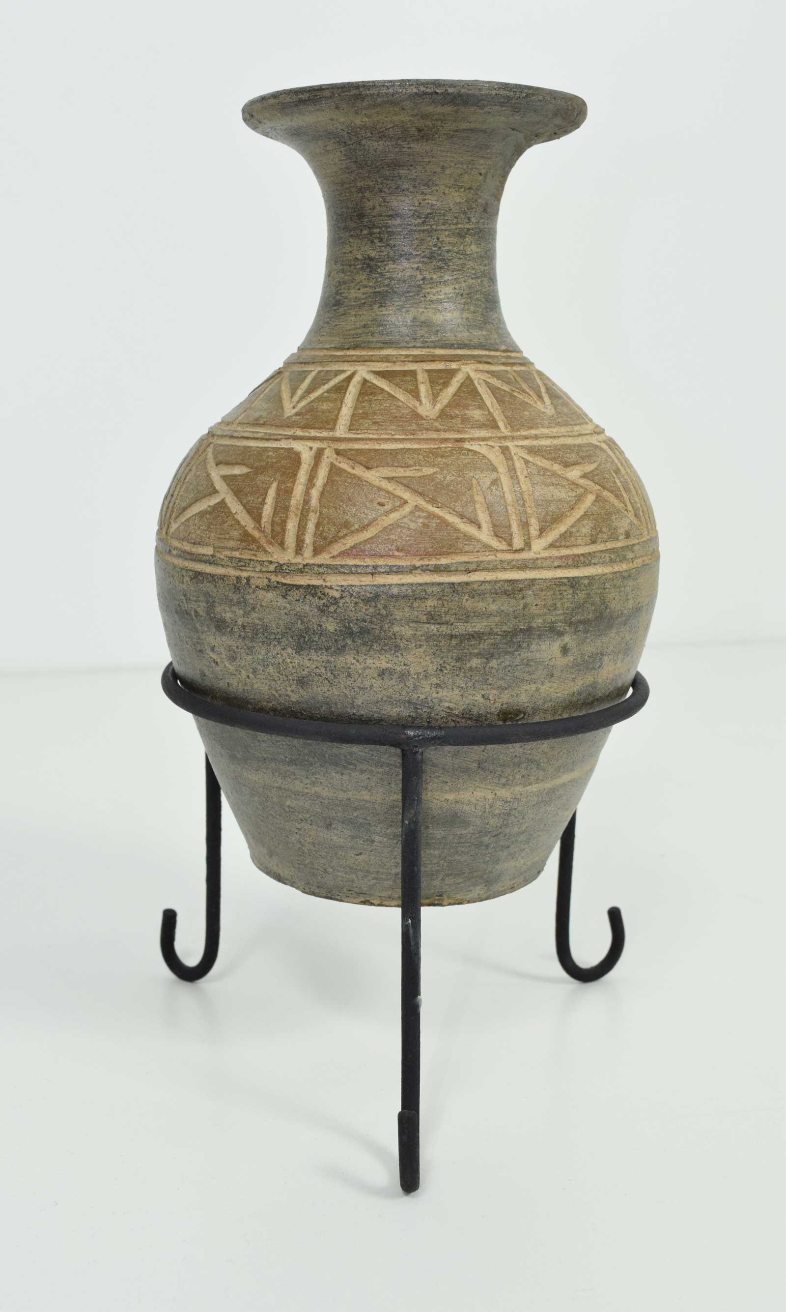 Primitive Style Ceramic Vase on Stand: Great for decorative accents