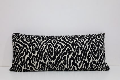 Large Black and White Velvet Lumbar Pillow