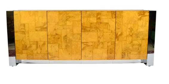 Paul Evans Cityscape Console in Burl Wood and Chrome