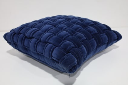 Blue Velvet Pillow with Woven Design