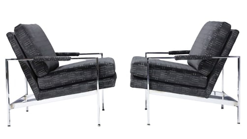 Pair of Milo Baughman Lounge Chairs in Cut Velvet