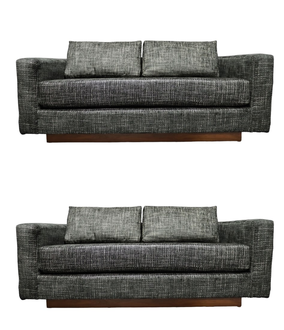 Pair of Edward Wormley for Dunbar Settees in Chenille: Newly upholstered in a black and off white