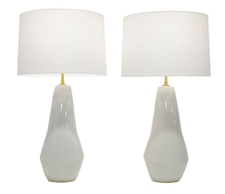 Pair of Contour Artic White Ceramic Table Lamps by Kelly Wearstler