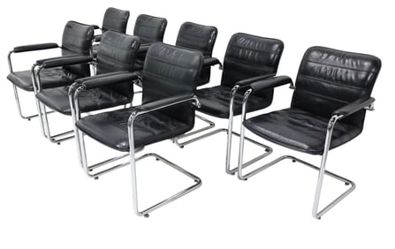 Davis Furniture Black Leather and Chrome Dining Chairs