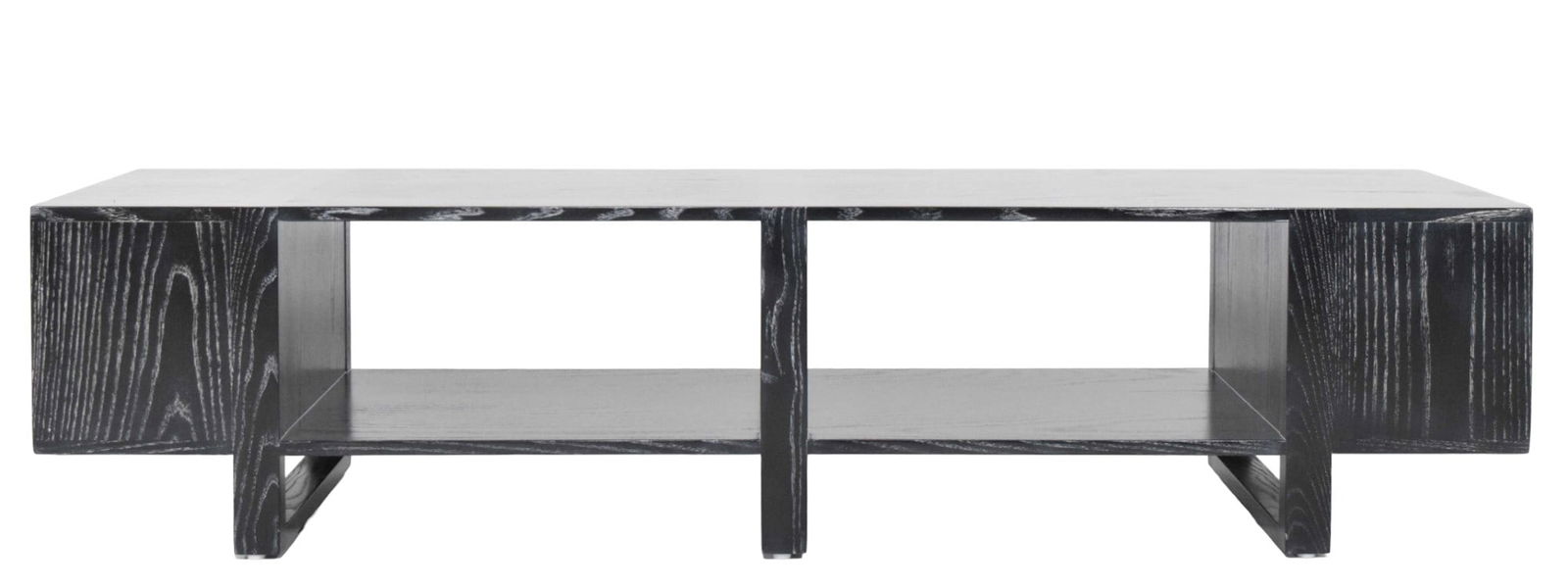 Dunbar Cocktail/Coffee Table in Cerused Ebony Oak: This stunning table is crafted from oak featuring a striking cerused ebony finish that accentuates its beautiful grain pattern. Designed with functionality in mind, it offers ample storage with