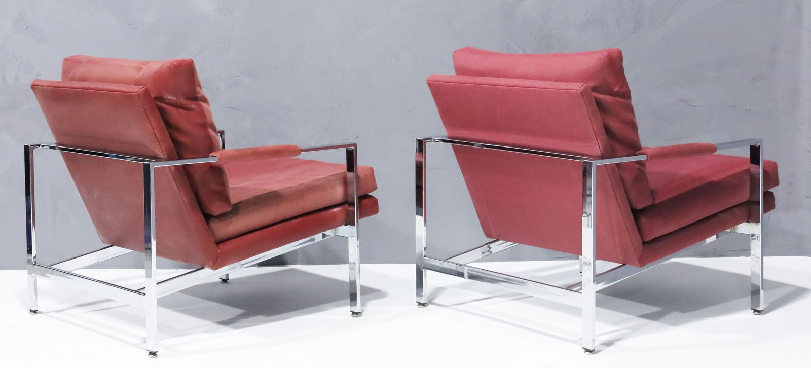 Milo Baughman Chrome Frame Lounge Chairs in Dusty Rose Faux Suede/Leather - 4