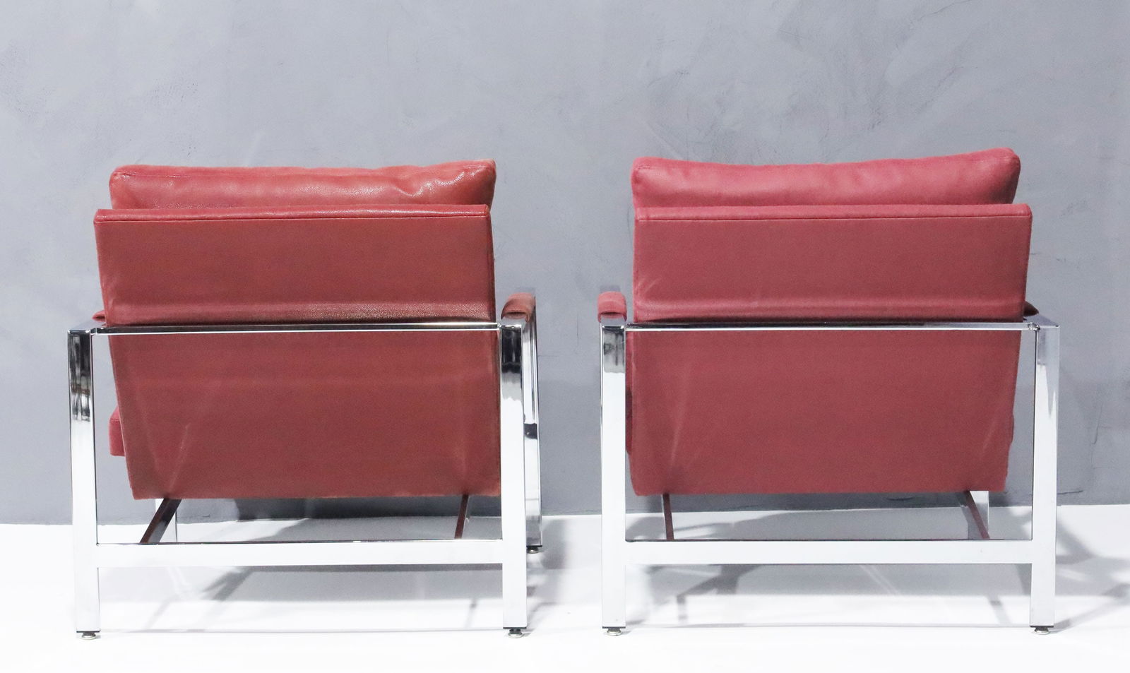 Milo Baughman Chrome Frame Lounge Chairs in Dusty Rose Faux Suede/Leather - 5