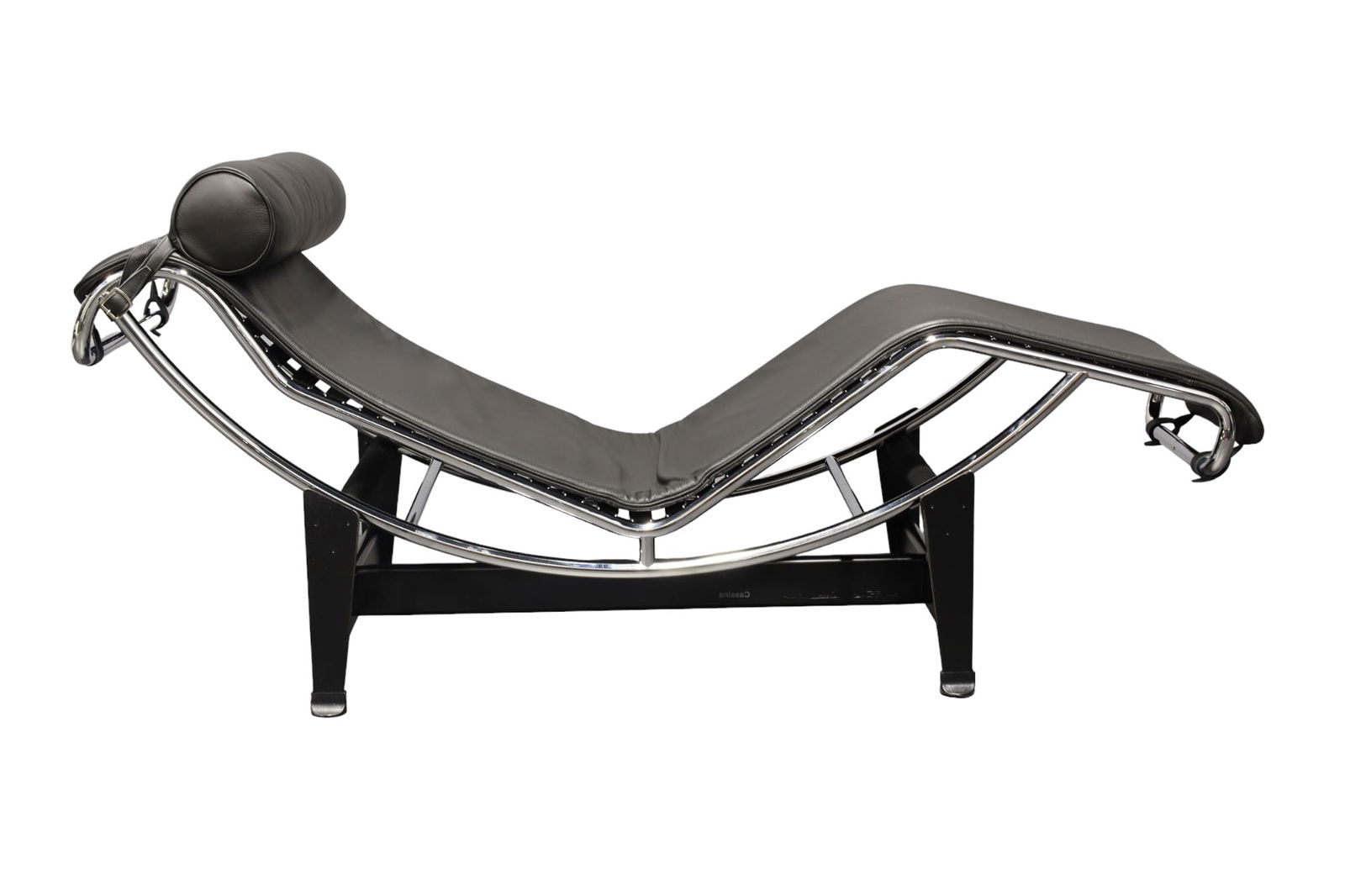 Charlotte Perriand for LeCorbusier LC4 Chaise Lounge by Cassina in Black: Le Corbusier held that furniture should be "extensions of our limbs and adapted to human functions.” The LC4 Chaise Lounge (1928) embodies this notion with a floating” frame that moves wit
