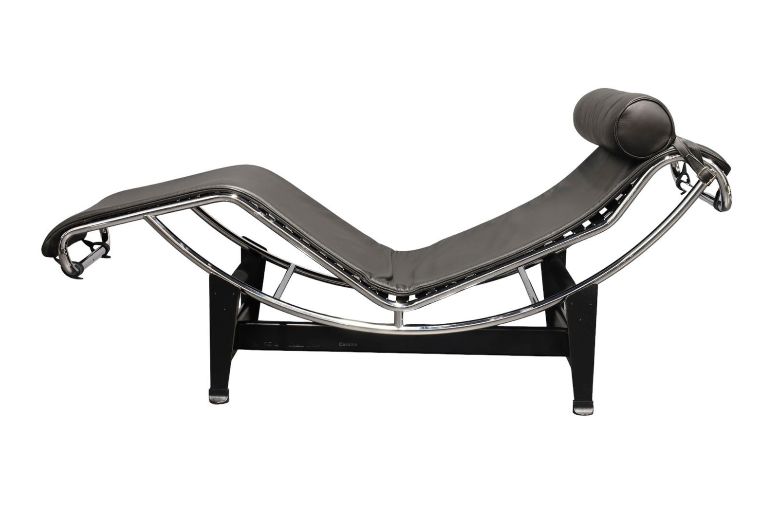 Charlotte Perriand for LeCorbusier LC4 Chaise Lounge by Cassina in Black: Le Corbusier held that furniture should be "extensions of our limbs and adapted to human functions.” The LC4 Chaise Lounge (1928) embodies this notion with a floating” frame that moves wit