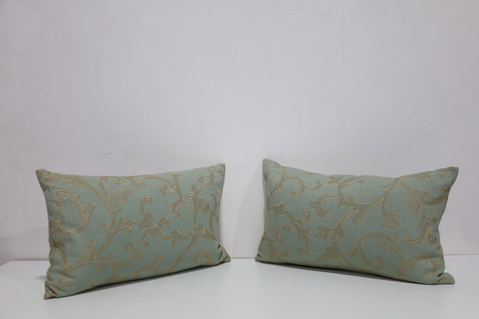 Pair of Green and Gold Pillows: Great for bedding