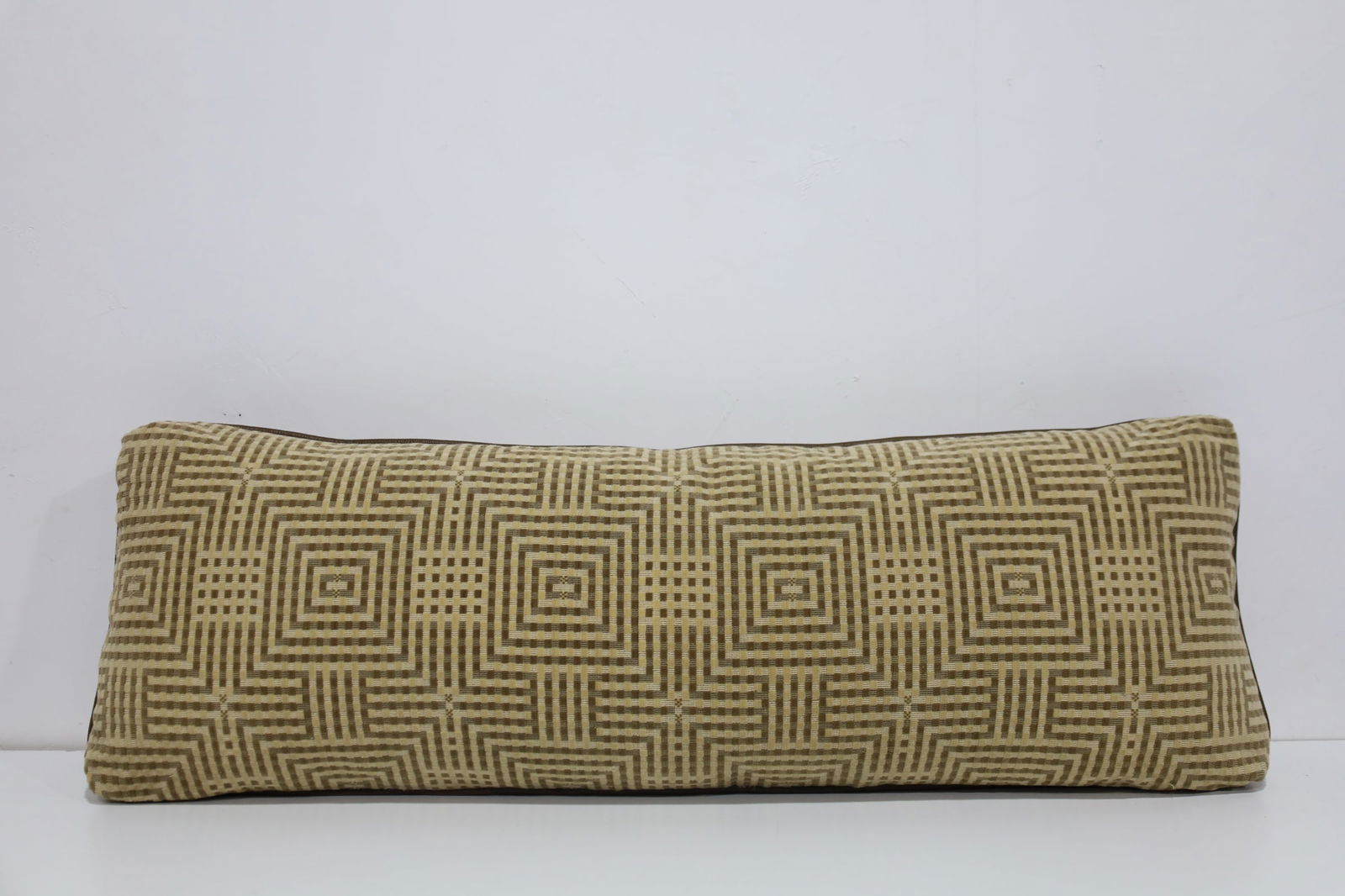 Long Brown/Tan Pillow in Textured Fabric with Leather Piping: Great for bedding or sofa, high quality fabric by Zimmer & Rohde/Travers 100% Cotton
