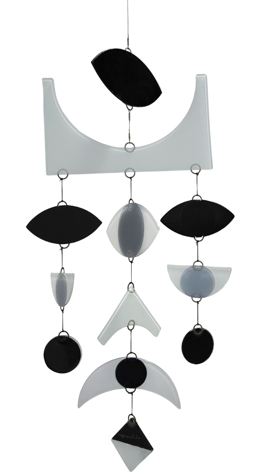 Higgins Mobile: Higgins glass mobilie, signed. Black and white glass.