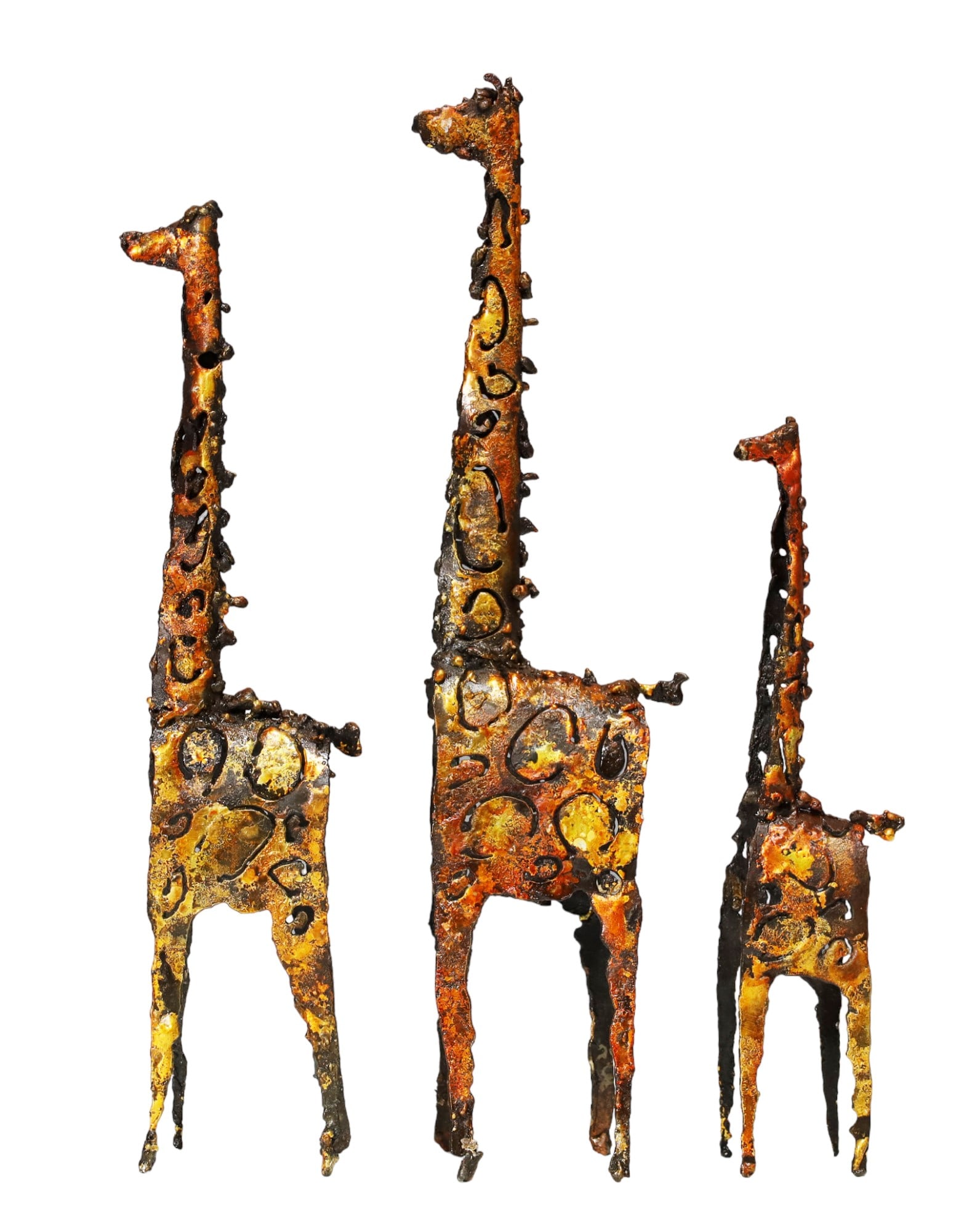James Bearden Trio of Brutalist Metal Giraffe Sculptures, Signed (1 of 9)