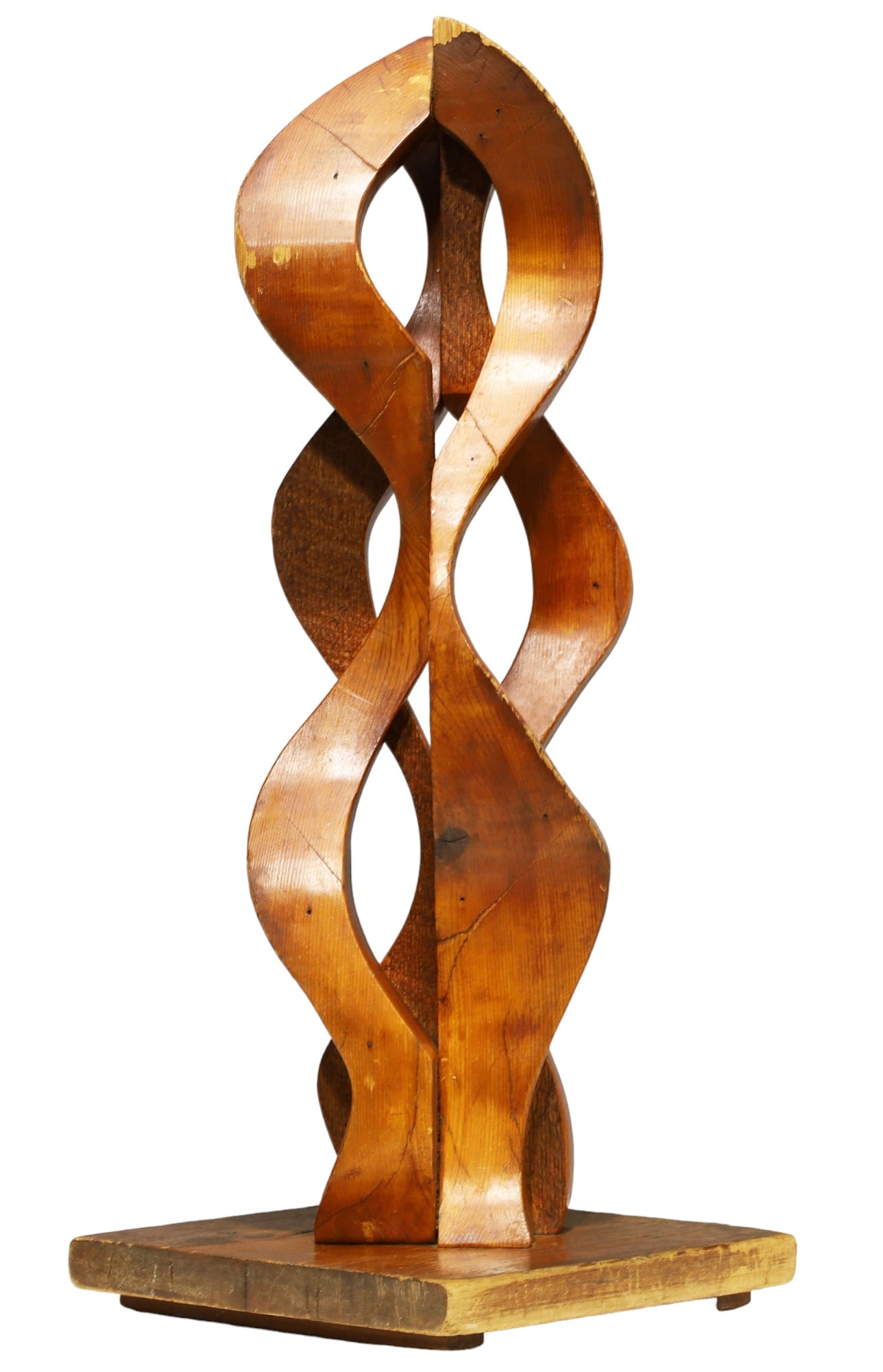 Large Organic Modern Wood Ribbon Sculptrue: Great for table top, shelf unit display or floor display. Carved wood ribbon shaped sculpture. Carved from a single piece of wood.
