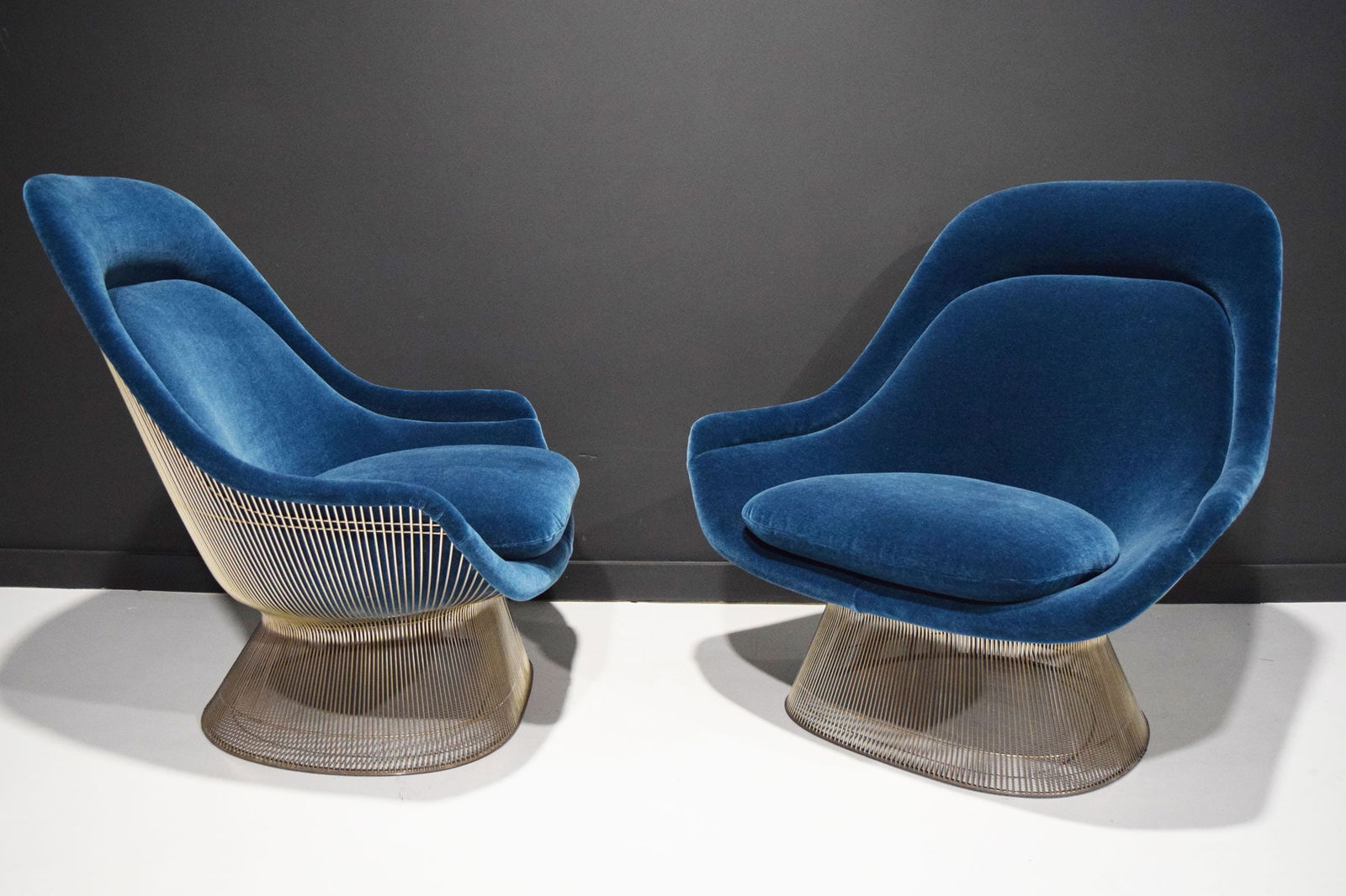 Pair of Warren Platner for Knoll Easy Chairs in Blue Mohair - 6