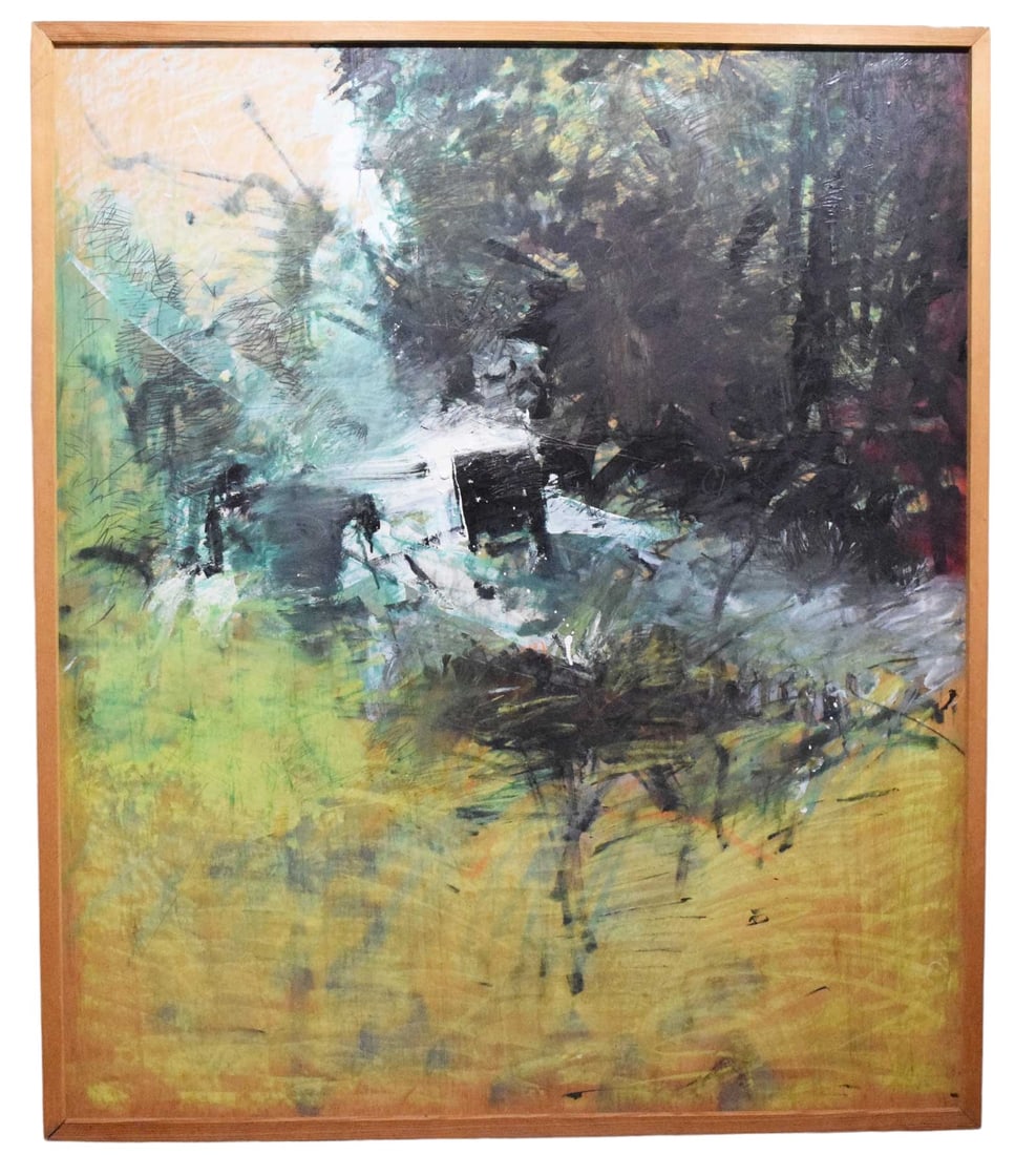 Stanislaw Kozlowski Mixed Media on Panel: This captivating piece, combining oil, acrylic, pastel, and pencil, is an embodiment of mid-century modern aesthetics. Signed lower right and dated New York 1985 verso, it showcases the artist's