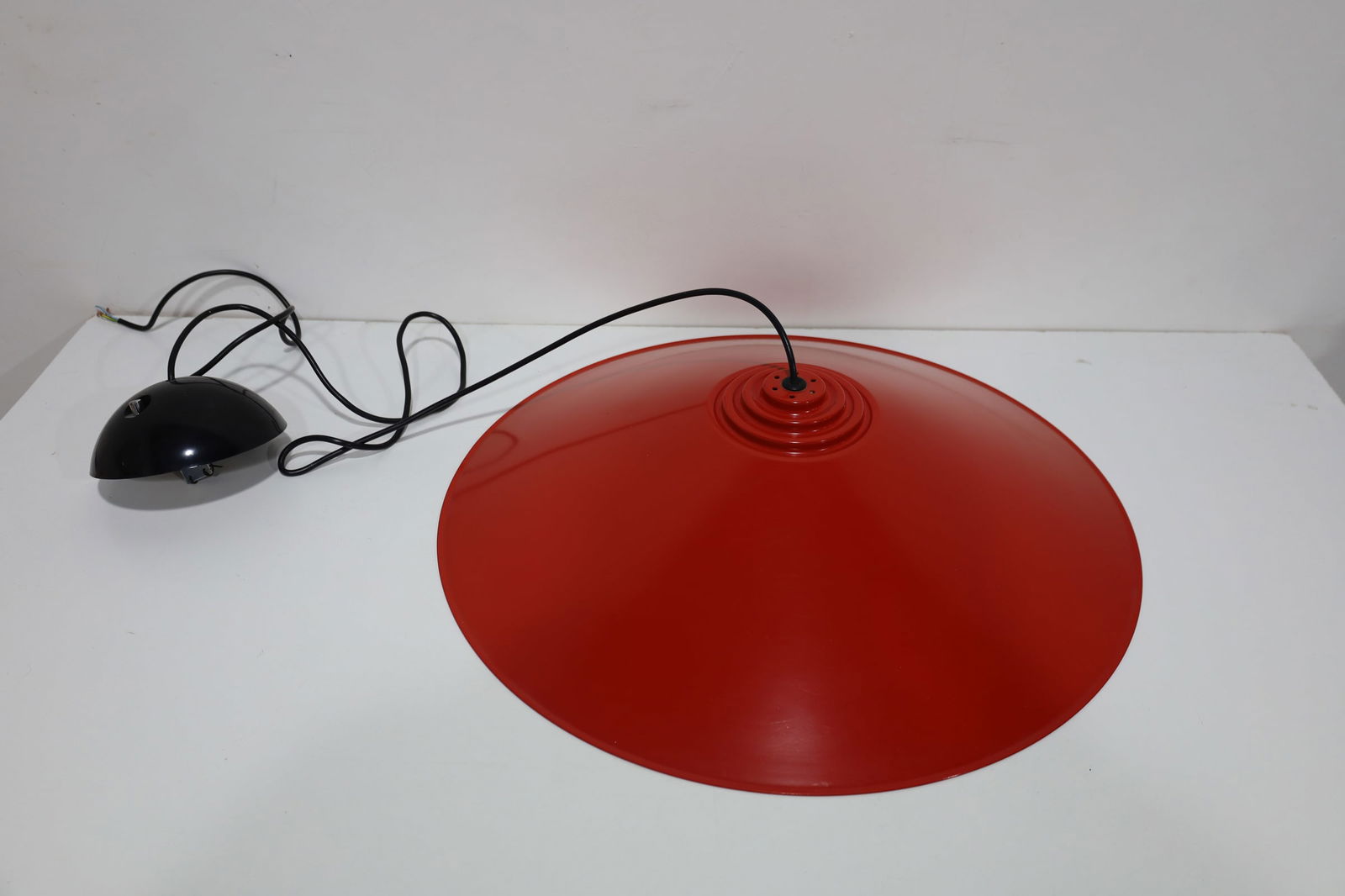Elio Martinelli Italian Mid Century Chandelier: Elio Martinelli red metal ceiling light