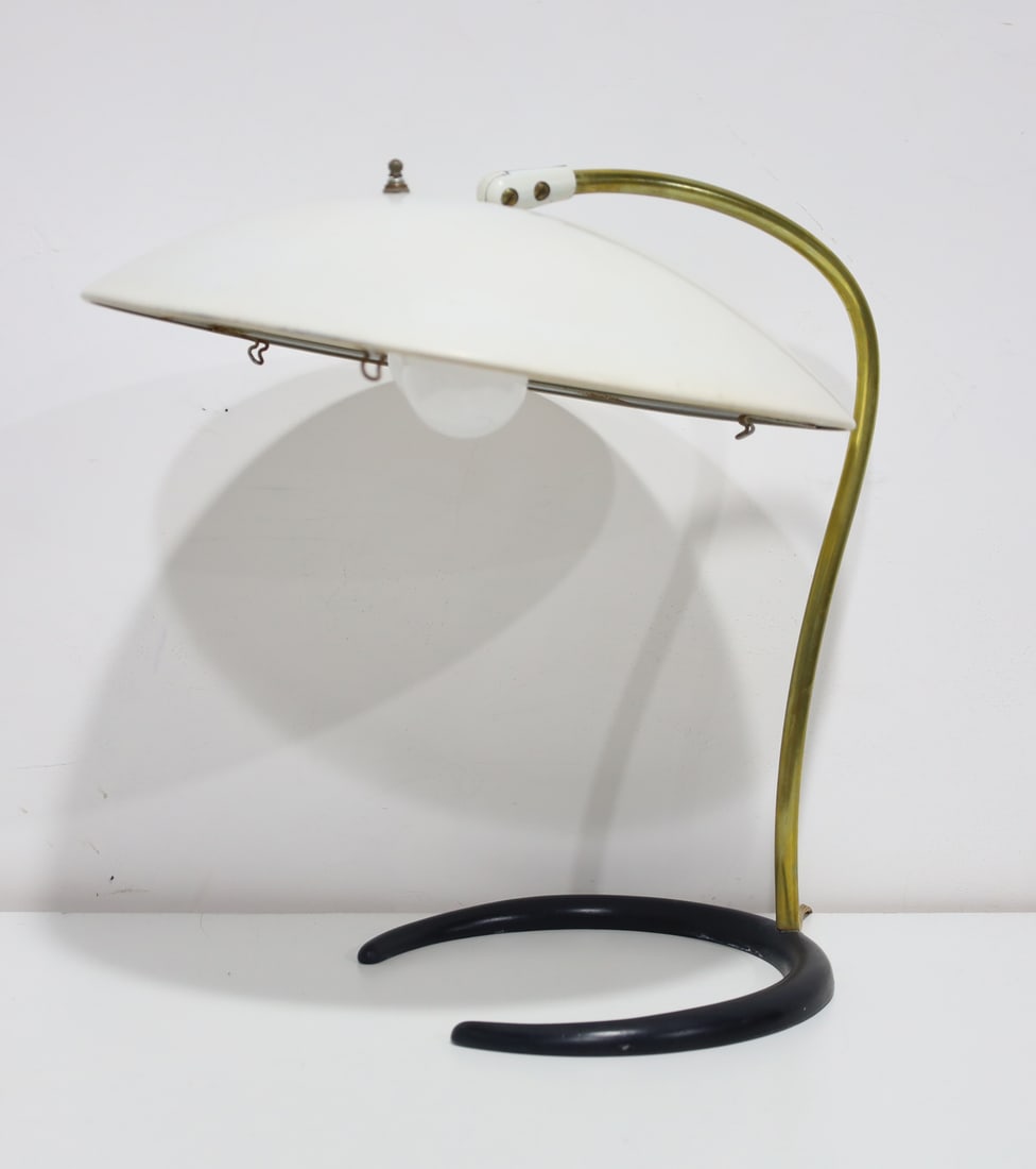 Gerald Thurston Lamp: By Lightolier. Enameled aluminum, brass and aluminum. C. 1955