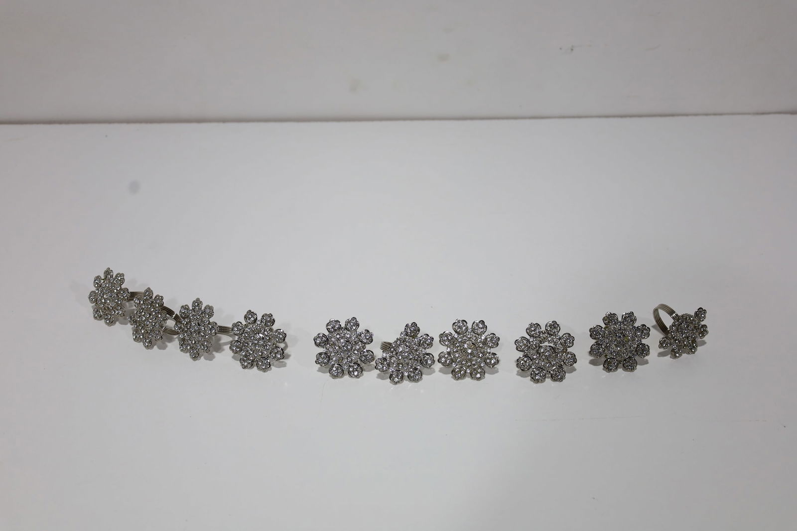 Set of Eight Glamorous Jeweled Napkin Rings: We have a set of ten, but two are broke, so we are listing as a set of eight.
