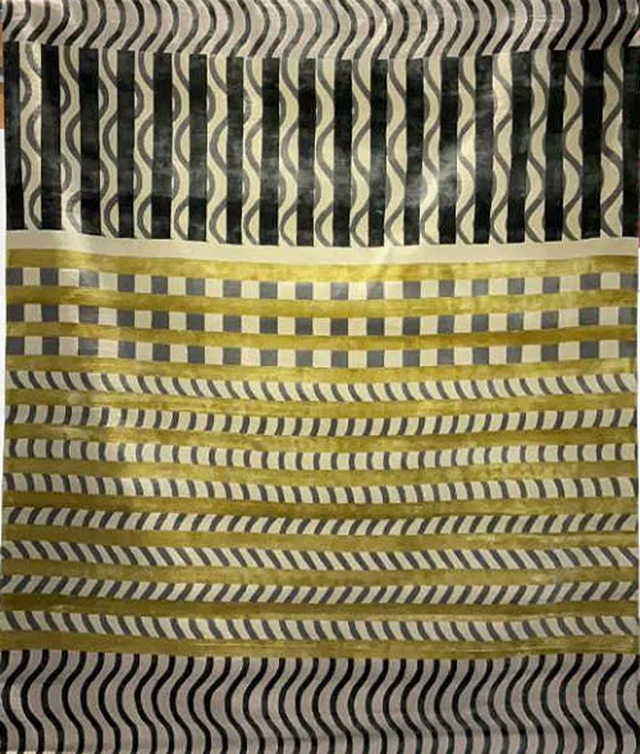 The Rug Company. 9' x 12' 2" Handmade Rug: Wave Construct Geometric Beige Art Deco Wool & Silk rug by Christopher Kane. Quality unsurpassed, a beautiful colorful rug by The Rug Company.