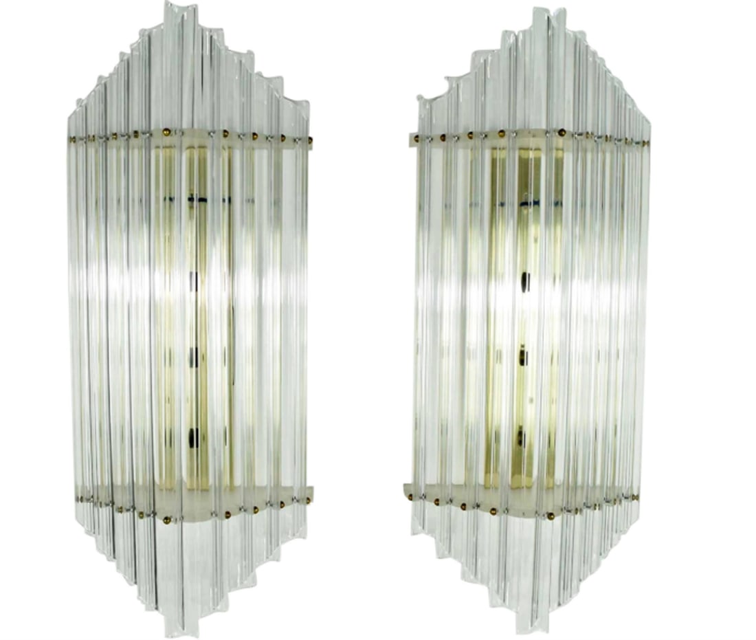 Very Large Mid-Century Lucite Sconces: Elevate your living space with these Very Large Mid-Century Lucite Sconces, standing an impressive 30" tall and in beautiful condition. Each sconce features four light sockets, ensuring ample illumina