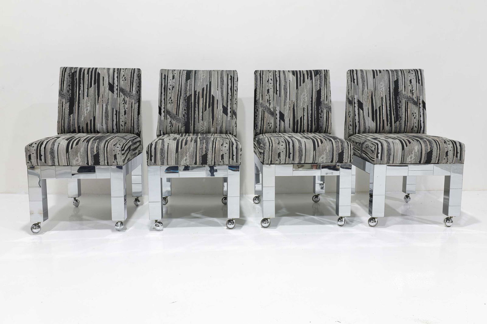 Set of Four Chrome Cityscape Dining Chairs by Paul Evans for Directional - 3