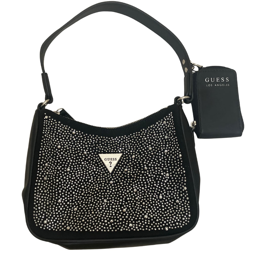 Guess Zalina Hobo Small Black Canvas Handbag: Guess Zalina Hobo Small Black Canvas Handbag