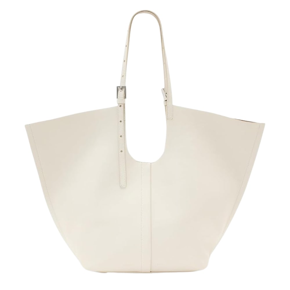 Allsaints Ara East West White Leather Tote: AllSaints Ara East West White Leather Tote