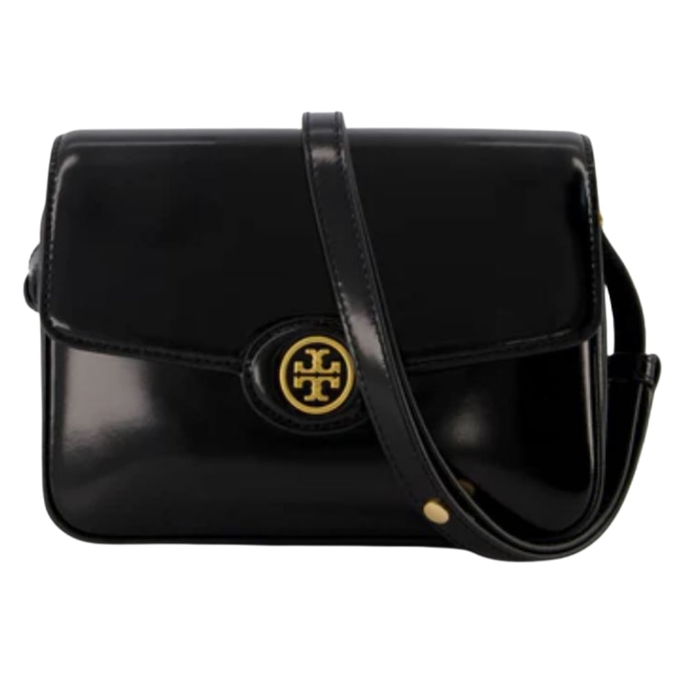 Tory Burch Robinson Spazzolato Black Leather Shoulder Bag: Tory Burch Robinson Spazzolato Black Leather Shoulder Bag