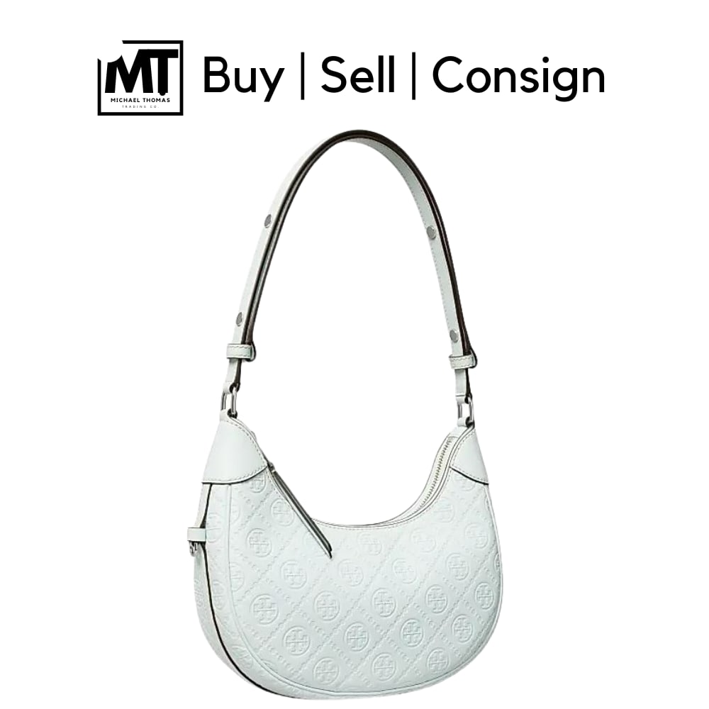 Tory Burch T Blue Monogram Debossed Leather Shoulder Bag: Tory Burch T Blue Monogram Debossed Leather Shoulder Bag