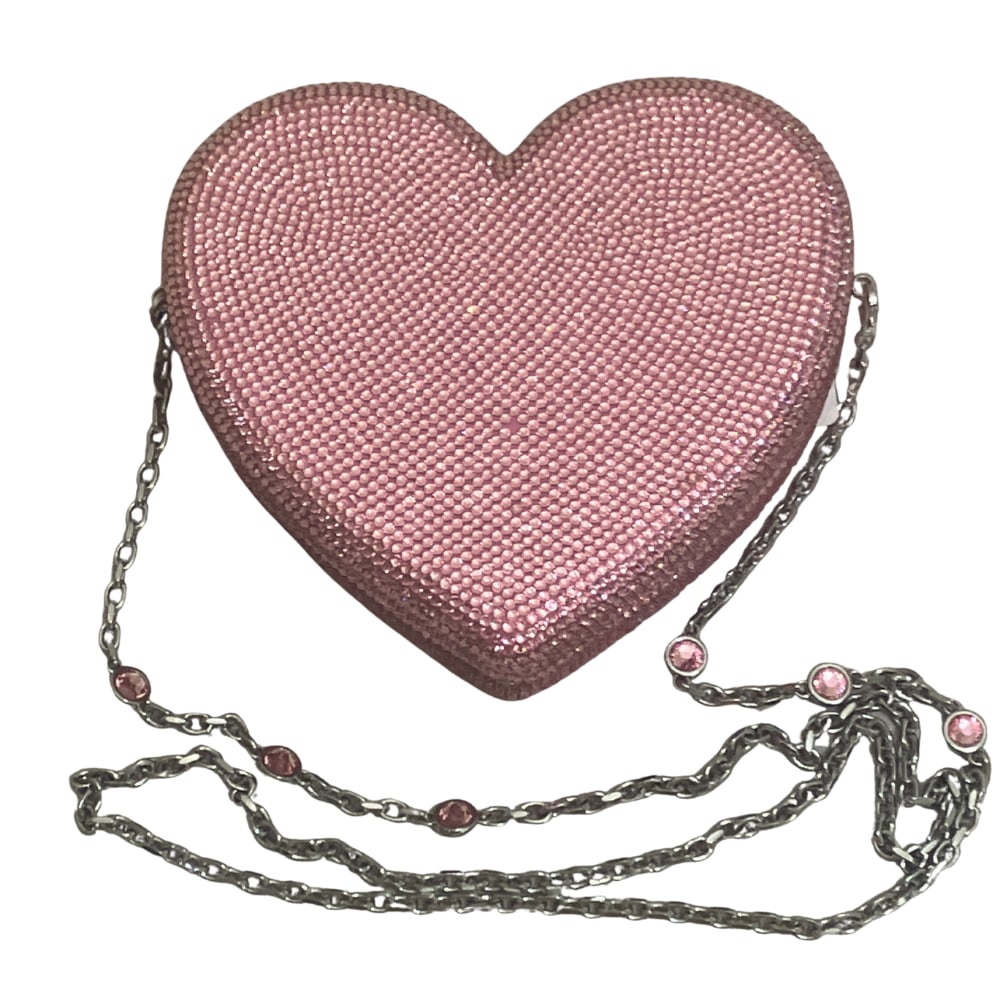 Judith Leiber Crystal Heart Minaudiere Pink Shoulder Bag (1 of 10)