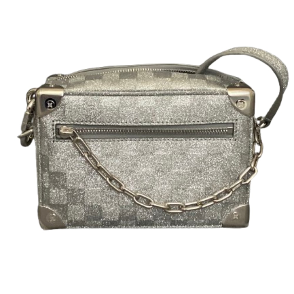 Louis Vuitton Side Trunk Mm Silver Damier Glitter Leather Shoulder Bag: Louis Vuitton Side Trunk MM Silver Damier Glitter Leather Shoulder Bag