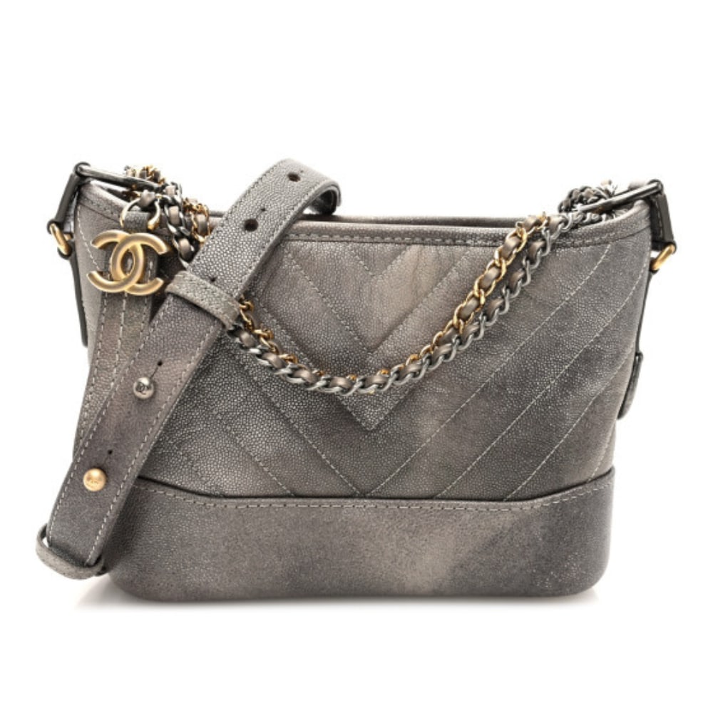 Chanel Gabrielle Hobo Metallic Silver Chevron Leather Shoulder Bag: Chanel Gabrielle Hobo Metallic Silver Chevron Leather Shoulder Bag