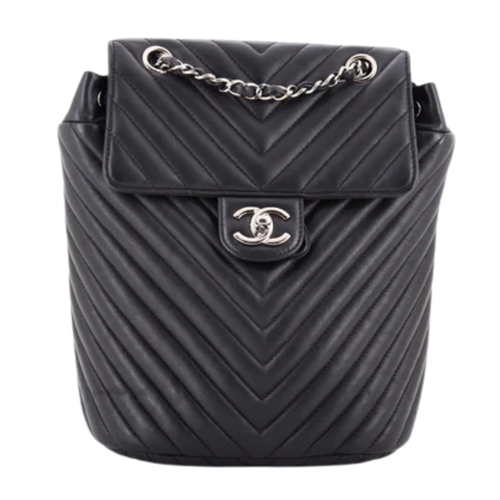 Chanel Urban Spirit Black Chevron Leather Backpack: Chanel Urban Spirit Black Chevron Leather Backpack