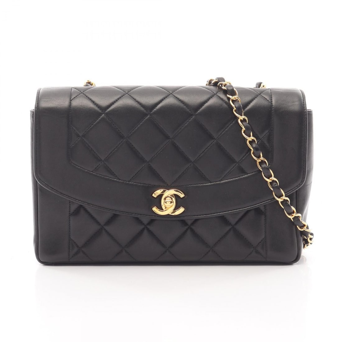 Chanel Black Diana Handbag: Item Name: CHANEL Black Matelasse Diana Flap Shoulder Bag Lambskin (sheep leather)Brand: CHANELModel No.:Size: x W:25cmH:16cm x D:7cm(W:9.8 inch x H:6.3 inch x D:2.8 inch ) - 107cm-42.1 inch )Color: B