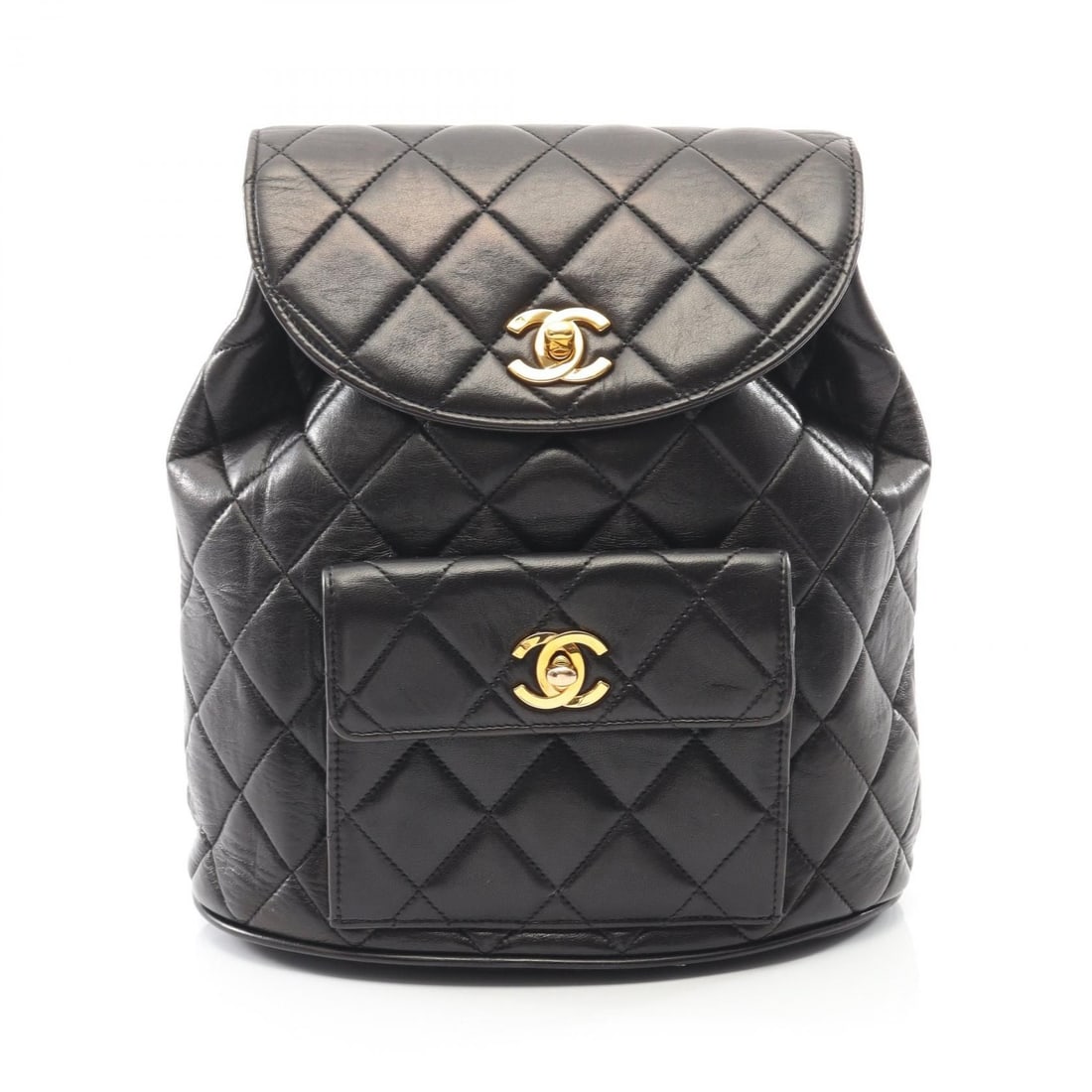 Chanel Black Lambskin (Sheep Leather) Handbag: Chanel black matelasse lambskin backpack featuring a quilted design, adjustable shoulder straps, and dimensions of W:21cm x H:25cm x D:10cm. Good condition.