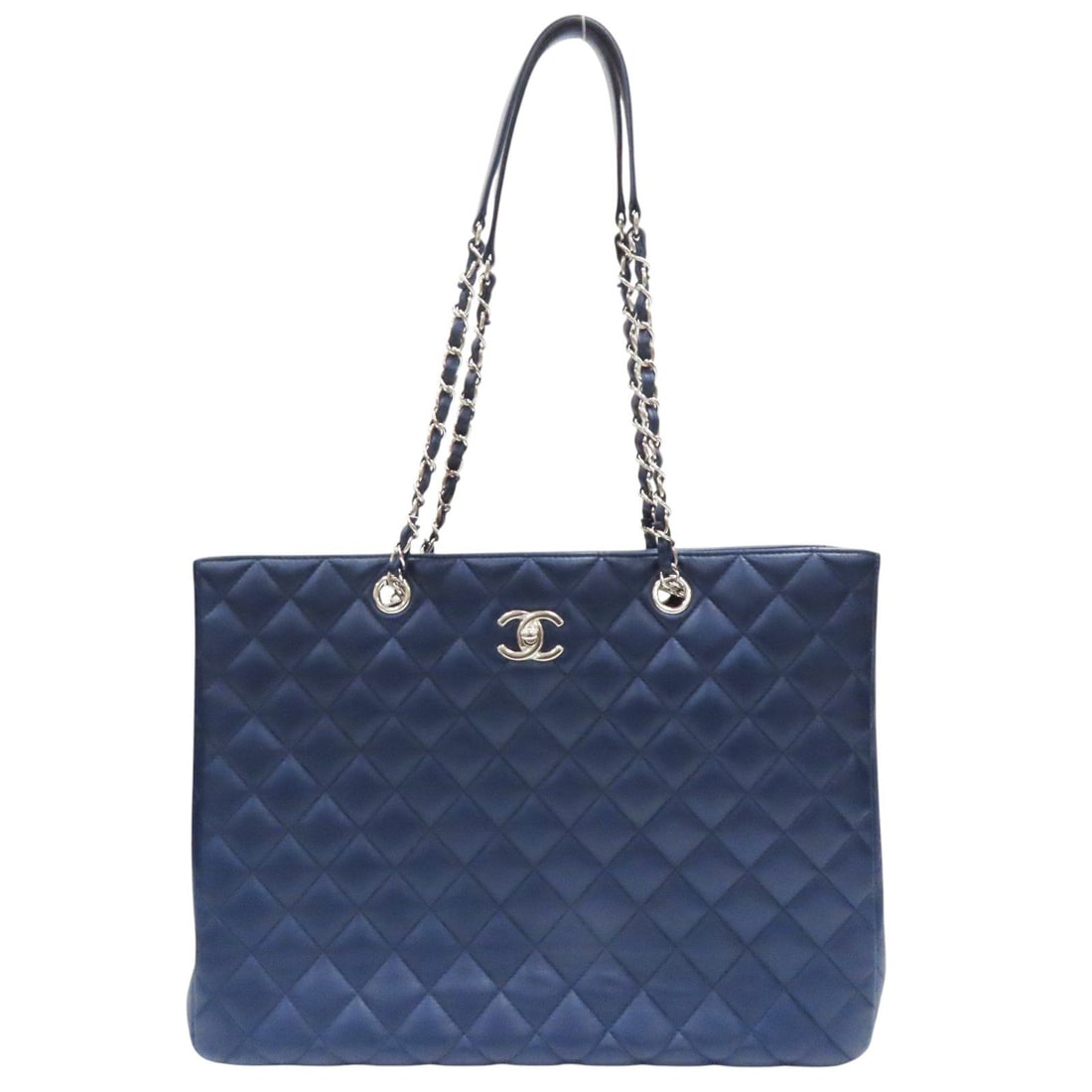 Chanel Blue Matelasse Coco Mark Handbag: Item Name: CHANEL Matelasse Coco Mark Tote Bag Quilted Calfskin BlueBrand: CHANELModel No.:Size: x W:35cmH:27cm x D:10cm(W:13.8 inch x H:10.6 inch x D:3.9 inch ) - 60cm-23.6 inch )Color: BluePockets: