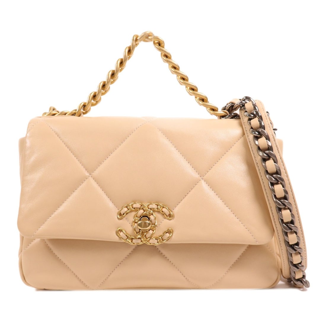 Chanel Beige Small Handbag: Item Name: CHANEL Beige Beige Sheepskin leather Chanel 19 Small hand-turned shoulder and back bag 2wayShoulder Bag Lambskin (sheepBrand: CHANELModel No.: AS1160Size: x W:25cmH:17cm x D:7.5cm(W:9.8