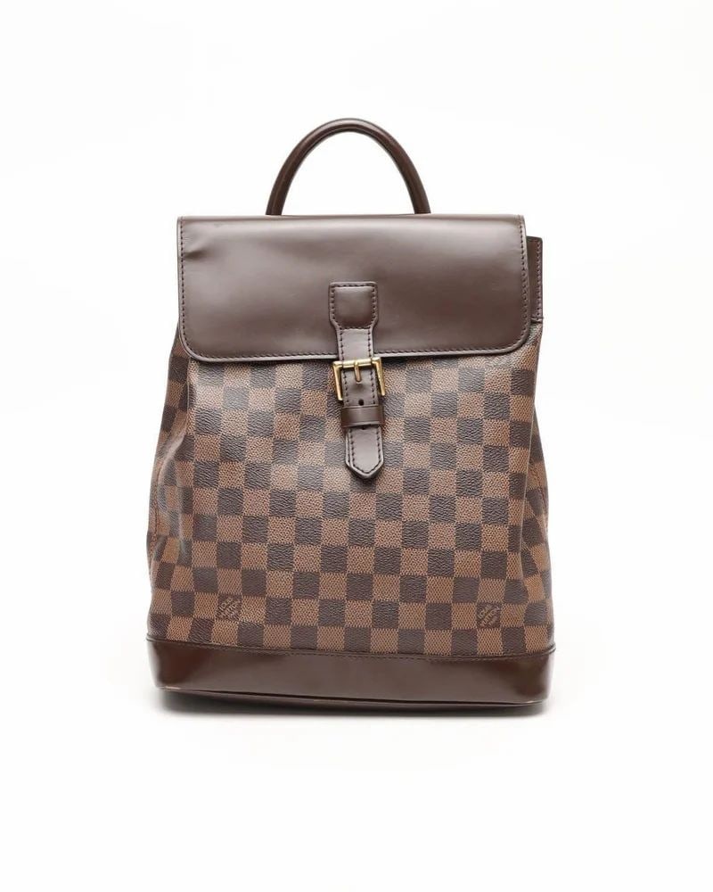 Louis Vuitton Brown Canvas Handbag: LOUIS VUITTON Damier Ebene Soho Backpack- Brass hardware- Brown coated canvas- Damier ebene pattern- Flat handle & dual adjustable shoulder straps- VintageOverall Preloved Condition: Very