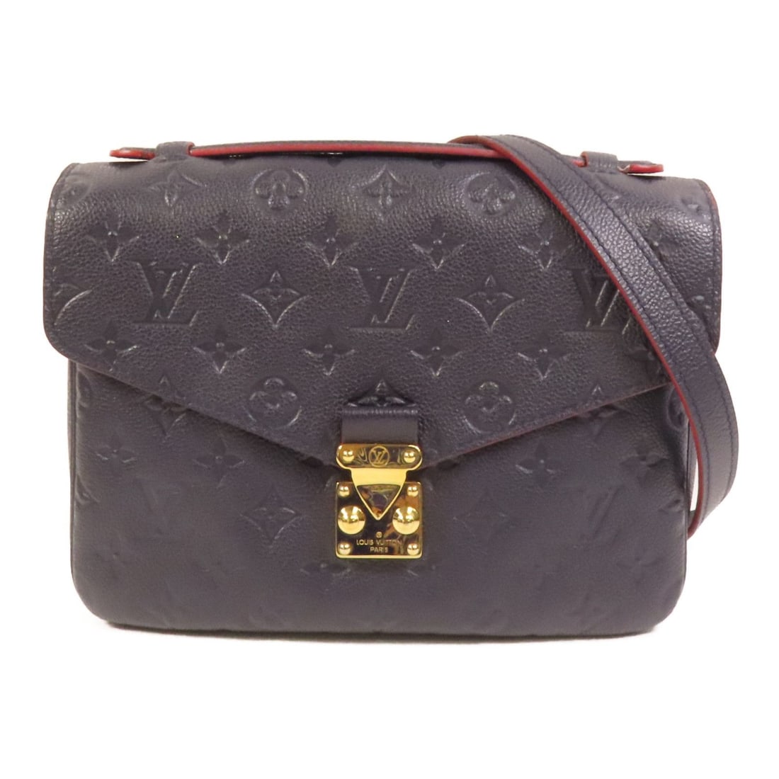 Louis Vuitton Navy Calfskin Handbag: Item Name: LOUIS VUITTON Monogram Empreinte Pochette Metis Gold Hand-Handed Shoulder Bag Navy Blue Navy Blue 2wayShoulder Bag M440Brand: LOUIS VUITTONModel No.: M44071Size: x W:25cmH:19cm x
