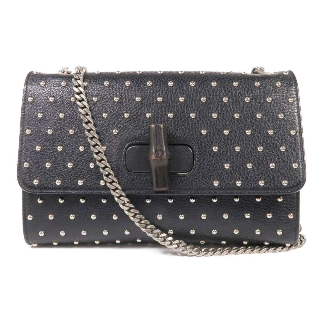 Gucci Black Handbag: Item Name: GUCCI Cowhide Leather Stud Bamboo Shoulder Bag Shoulder Bag Black Calfskin (cowhide) 387611Brand: GUCCIModel No.: 387611Size: x W:25cmH:17cm x D:7cm(W:9.8 inch x H:6.7 inch x D:2.8 inch )
