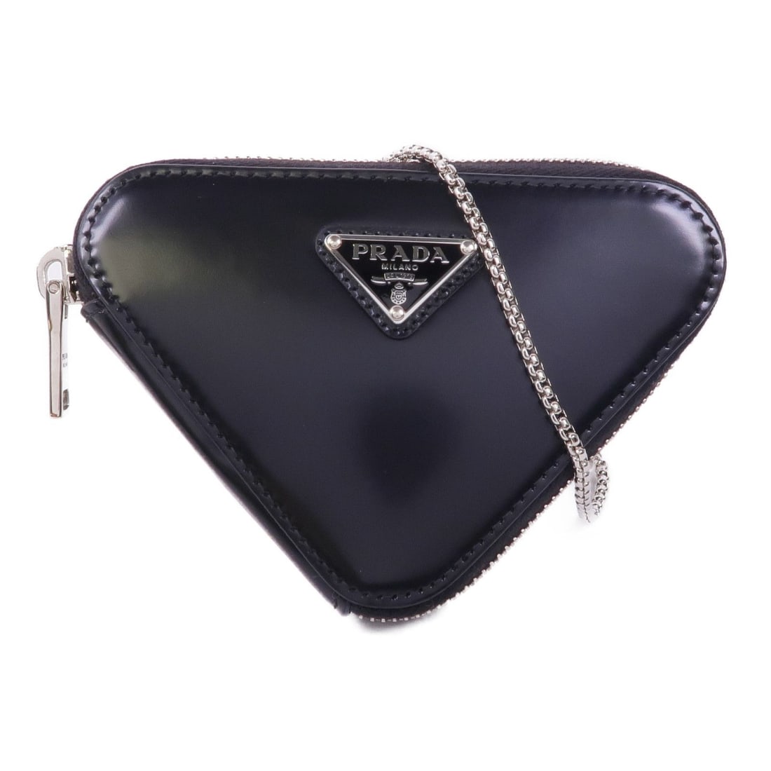 Prada Black Triangle Handbag: Item Name: PRADA Cowhide Leather Triangle Mini Pouch Silver Cross Shoulder Back Bag Shoulder Bag Black Black Calfskin (cowhide)Brand: PRADAModel No.: Size: x W:13.5cmH:9cm x D:2cm(W:5.3 inch x H:3.5