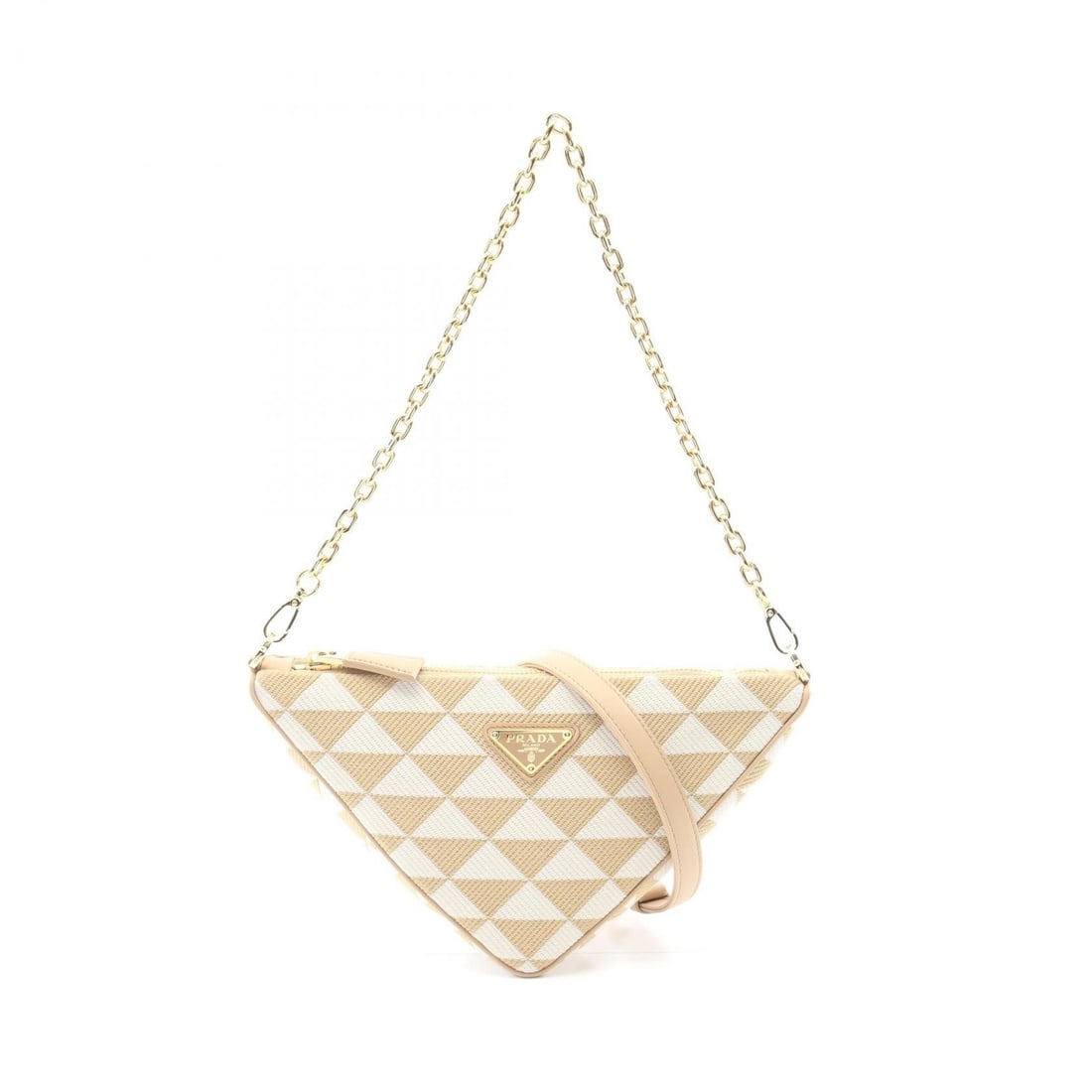 Prada White / Beige Canvas Triangolo Jacqu Medium Handbag: Item Name: PRADA Triangle TRIANGOLO JACQU Shoulder Bag White Beige canvas leather IBC543Brand: PRADAModel No.: IBC543Size: x W:26cmH:14.5cm x D:6.5cm(W:10.2 inch x H:5.7 inch x D:2.6 inch