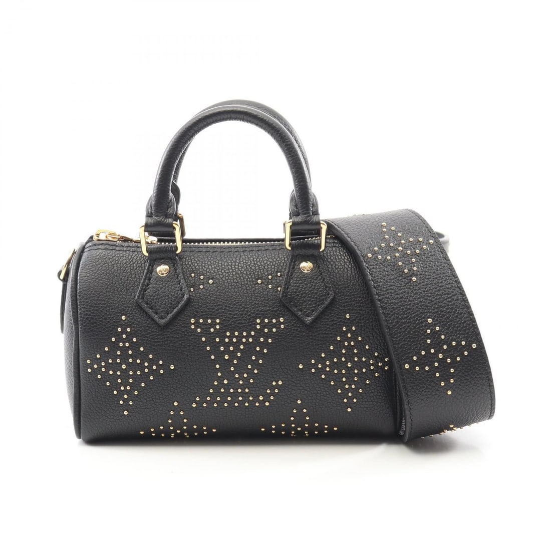Louis Vuitton Nano Speedy Handbag: Item Name: LOUIS VUITTON Nano Speedy Studs Black Handbag M46745Brand: LOUIS VUITTONModel No.: M46745Size: x W:17cmH:10cm x D:7.5cm(W:6.7 inch x H:3.9 inch x D:3.0 inch )Handle?20cm(7.9 inch ) - 104cm-